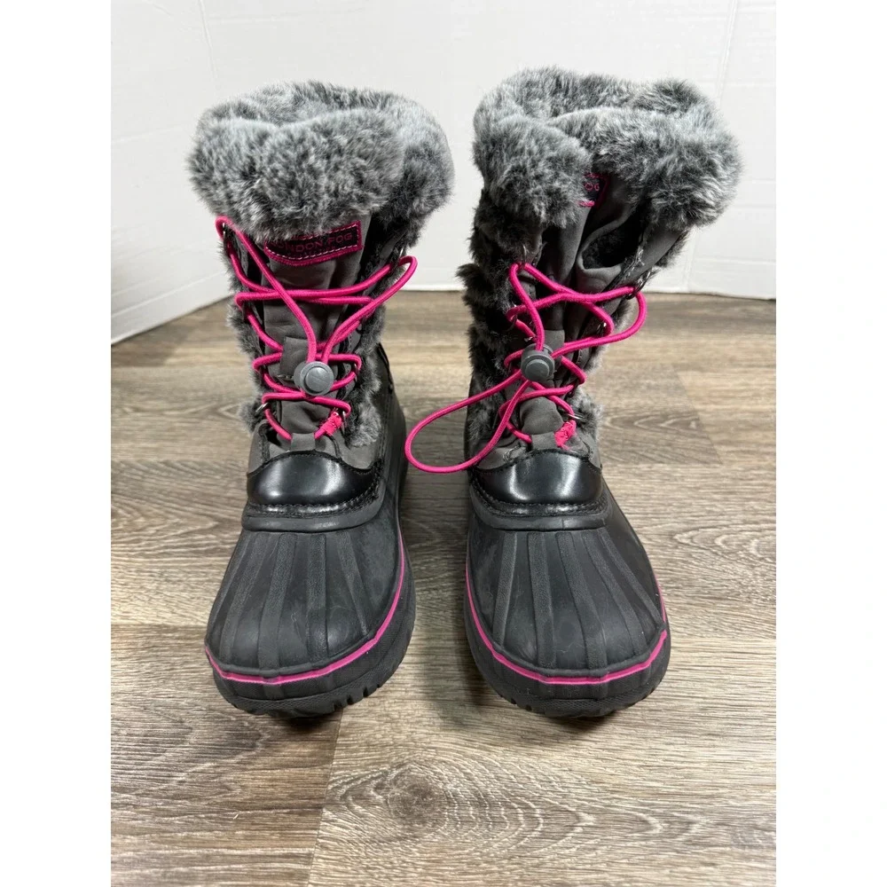 London Fog Hackney Girls Winter Boots Grey Pink Faux Fur Size 4 Y2K Snow Bunny